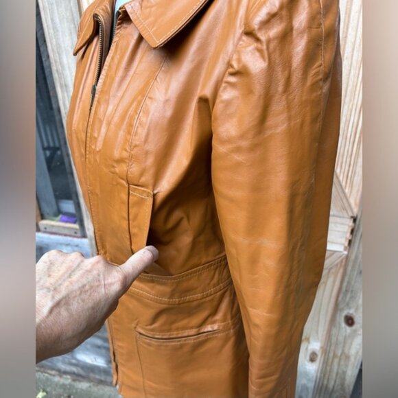 Vintage 70s Animal Crackers Camel Tan Genuine Leather Boho Hippy Jacket~M~ - Picture 2 of 6